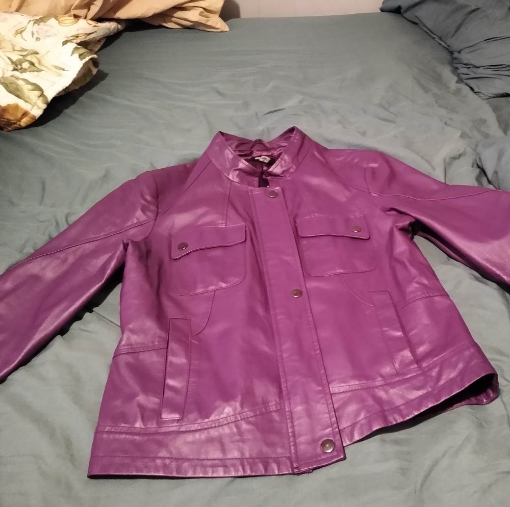 Purple leather bomber jacket